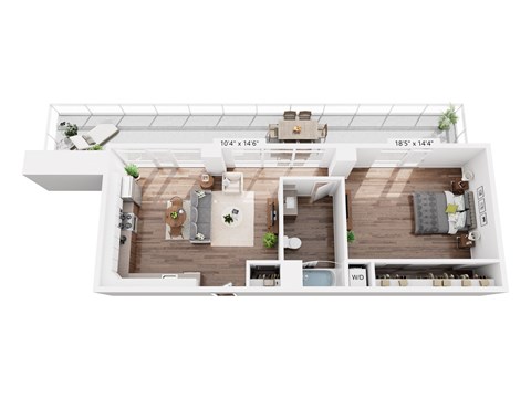 Floor plan for 1 bed, 1 bath, 702 sqft